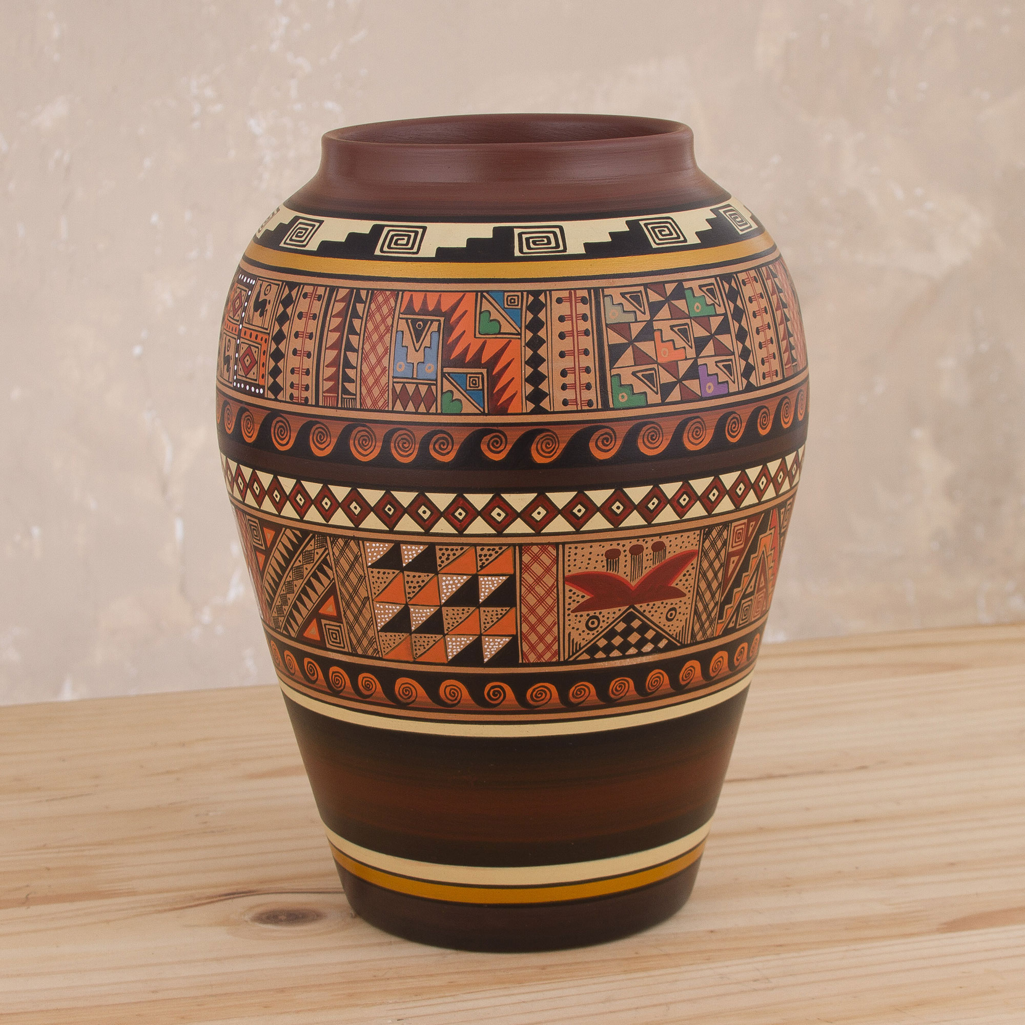 Inca Motif Ceramic Decorative Vase from Peru Secrets of Ollantaytambo