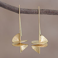 Gold-plated sterling silver drop earrings, 'Seductive Spirals'