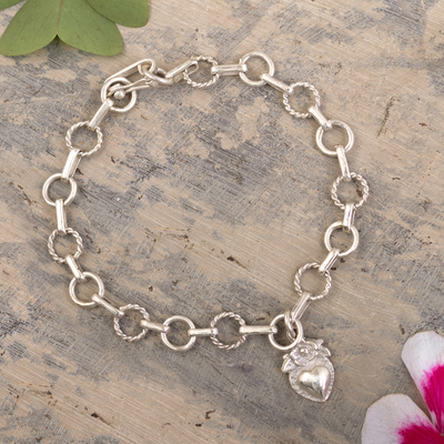 Sterling silver link bracelet, Divine Heart