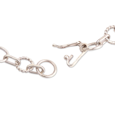 Sterling silver link bracelet, 'Divine Heart' - Religious Sterling Silver Heart Link Bracelet from Peru