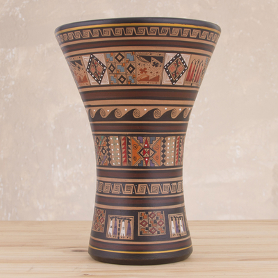 Ceramic decorative vase, 'Sacred Kero' - Traditional Inca-Style Ceramic Decorative Vase from Peru