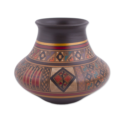 Ceramic decorative vase, 'Incan Ritual' - Hand-Painted Inca-Style Ceramic Decorative Vase from Peru