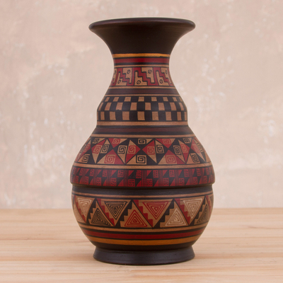 Ceramic decorative vase, 'Incan Ceremony' - Artisan-Crafted Ceramic Decorative Vase from Peru