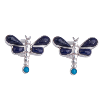 Lapis Lazuli and Chrysocolla Dragonfly Earrings from Peru