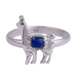 Lapis lazuli cocktail ring, 'Andean Llama' - Lapis Lazuli and Silver Llama Cocktail Ring from Peru