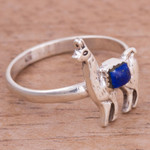 Lapis lazuli cocktail ring, 'Andean Llama' - Lapis Lazuli and Silver Llama Cocktail Ring from Peru