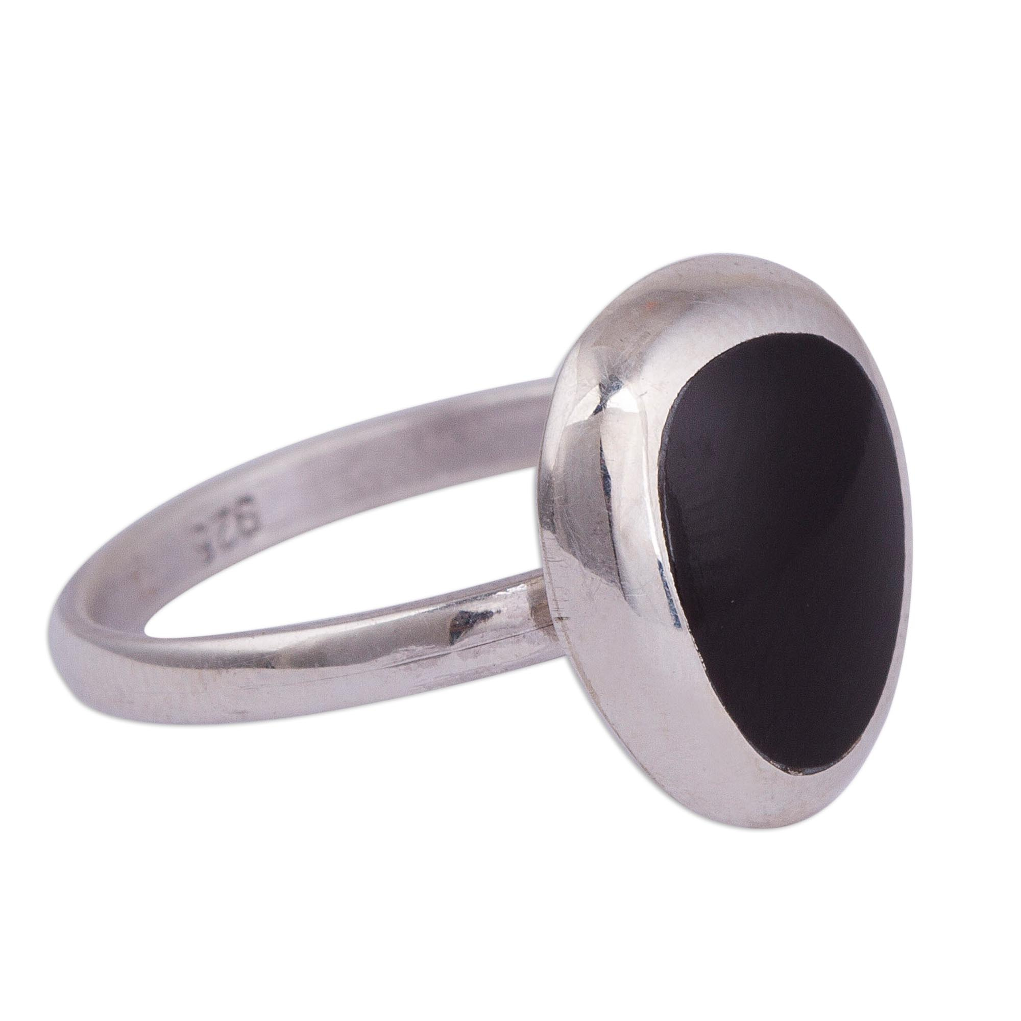 Onyx and Sterling Silver Cocktail Ring from Peru - Inca Nobility | NOVICA