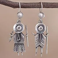 Sterling silver dangle earrings, 'Cuzco Couple' - Cultural Sterling Silver Dangle Earrings from Peru