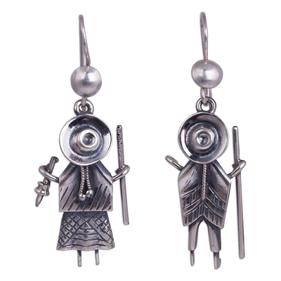 Sterling silver dangle earrings, 'Cuzco Couple' - Cultural Sterling Silver Dangle Earrings from Peru