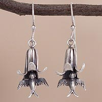 Sterling silver dangle earrings, 'Hummingbirds of the Andes' - Floral and Bird-Themed Sterling Silver Earrings from Peru