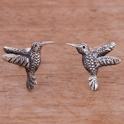 Sterling silver stud earrings, 'Hummingbird Harmony' - Sterling Silver Hummingbird Stud Earrings from Peru