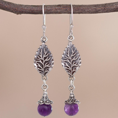 Leaf Shaped Amethyst Dangle Earrings From Peru Imperial Leaves Amethyst Dangle Earrings Imperial Leaves Leaf Shaped From