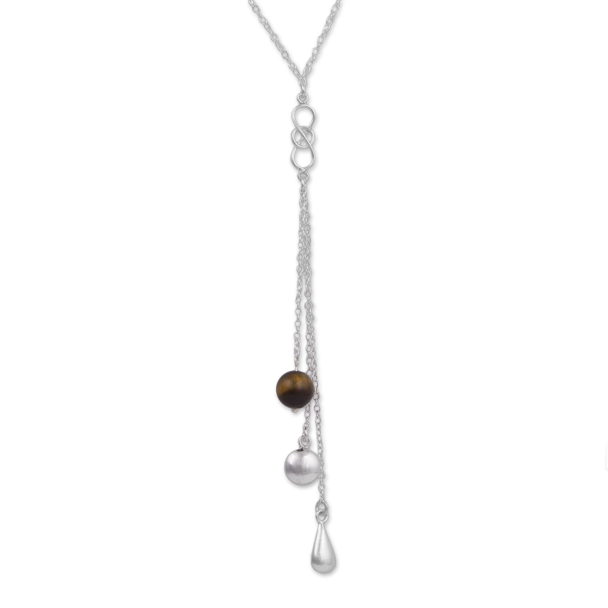 Tiger's Eye and Sterling Silver Y Necklace from Peru - Spheres of ...