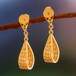 Gold plated filigree dangle earrings, 'Glistening Utopia' - Gold Plated Sterling Silver Filigree Earrings from Peru
