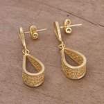 Gold plated filigree dangle earrings, 'Glistening Utopia' - Gold Plated Sterling Silver Filigree Earrings from Peru