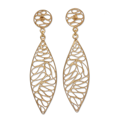 Gold Plated Silver Filigree Dangle Earrings from Peru
