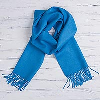 100% baby alpaca scarf, 'Azure Embrace' - 100% Baby Alpaca Azure Blue Scarf