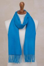 100% baby alpaca scarf, 'Azure Embrace' - 100% Baby Alpaca Azure Blue Scarf