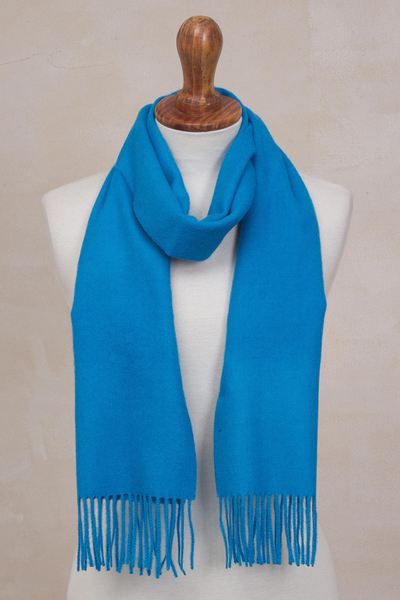 100% baby alpaca scarf, 'Azure Embrace' - 100% Baby Alpaca Azure Blue Scarf