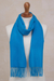 100% baby alpaca scarf, 'Azure Embrace' - 100% Baby Alpaca Azure Blue Scarf (image 2b) thumbail
