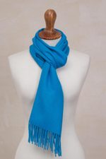 100% baby alpaca scarf, 'Azure Embrace' - 100% Baby Alpaca Azure Blue Scarf