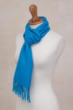 100% baby alpaca scarf, 'Azure Embrace' - 100% Baby Alpaca Azure Blue Scarf