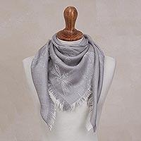 Baby Alpaca and Silk Blend Grey Dragonfly Reversible Scarf,'Dragonfly in Pearl Grey'