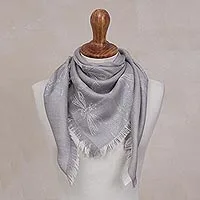 Baby alpaca and silk blend reversible scarf, Dragonfly in Pearl Grey