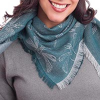 Baby alpaca and silk blend scarf, Dragonfly in Teal