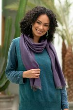 Baby alpaca and silk blend scarf, 'Options in Plum' - Baby Alpaca and Silk Blend Plum and Grey Reversible Scarf