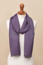Baby alpaca and silk blend scarf, 'Options in Plum' - Baby Alpaca and Silk Blend Plum and Grey Reversible Scarf