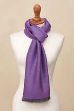 Baby alpaca and silk blend scarf, 'Options in Plum' - Baby Alpaca and Silk Blend Plum and Grey Reversible Scarf