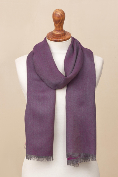 Baby alpaca and silk blend scarf, 'Options in Currant' - Baby Alpaca and Silk Blend Currant and Grey Reversible Scarf