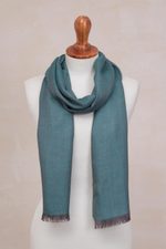 Baby alpaca and silk blend scarf, 'Options in Teal' - Baby Alpaca and Silk Blend Teal and Grey Reversible Scarf