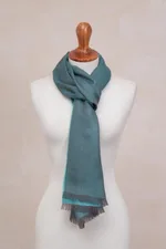 Baby alpaca and silk blend scarf, 'Options in Teal' - Baby Alpaca and Silk Blend Teal and Grey Reversible Scarf
