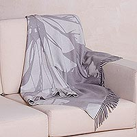 100% baby alpaca reversible throw blanket, 'Impact in Grey' - Grey 100% Baby Alpaca Wool Fringed Blanket from Peru