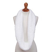 Knit infinity scarf, 'Snow White Queen' - Snow White Hand-Crocheted Infinity Scarf