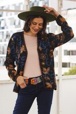 100% alpaca cardigan, 'Evensong Bloom' - 100% Alpaca Black Cardigan Sweater with Floral Motif
