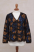 100% alpaca cardigan, 'Evensong Bloom' - 100% Alpaca Black Cardigan Sweater with Floral Motif (image 2d) thumbail