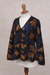 100% alpaca cardigan, 'Evensong Bloom' - 100% Alpaca Black Cardigan Sweater with Floral Motif (image 2e) thumbail
