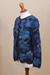 100% alpaca cardigan, 'Sea Blooms' - 100% Alpaca Blue Cardigan Sweater with Floral Motif (image 2f) thumbail