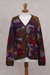100% alpaca cardigan, 'Blooming Landscape' - 100% Alpaca Multi-Color Floral Motif Cardigan Sweater (image 2) thumbail