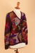 100% alpaca cardigan, 'Blooming Landscape' - 100% Alpaca Multi-Color Floral Motif Cardigan Sweater (image 2f) thumbail