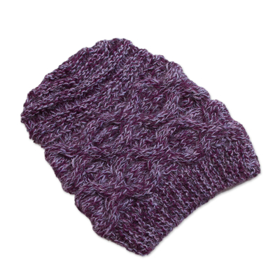 Alpaca blend hat, 'Andean Sweetness in Purple' - Hand-Knit Peruvian Alpaca Blend Hat in Eggplant and Wisteria