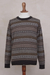 Men's 100% alpaca sweater, 'Granite' - Men's Patterned Grey and Brown 100% Alpaca Pullover Sweater (image 2b) thumbail