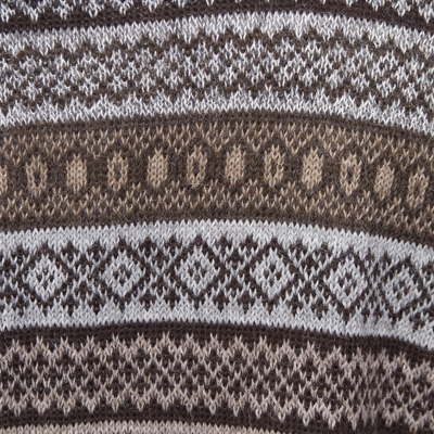 Men's 100% alpaca sweater, 'Granite' - Men's Patterned Grey and Brown 100% Alpaca Pullover Sweater