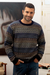 Men's 100% alpaca sweater, 'Monument' - Men's Patterned Grey and Brown 100% Alpaca Pullover Sweater (image 2) thumbail