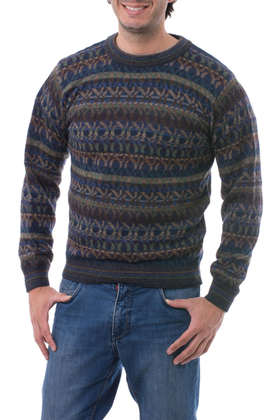 Men's 100% alpaca sweater, 'Tempest' - Men's Patterned Earth Tones 100% Alpaca Pullover Sweater