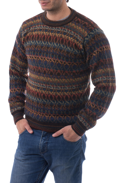 Suéter de hombre 100% alpaca - Suéter de hombre 100% alpaca con estampado de colores otoñales