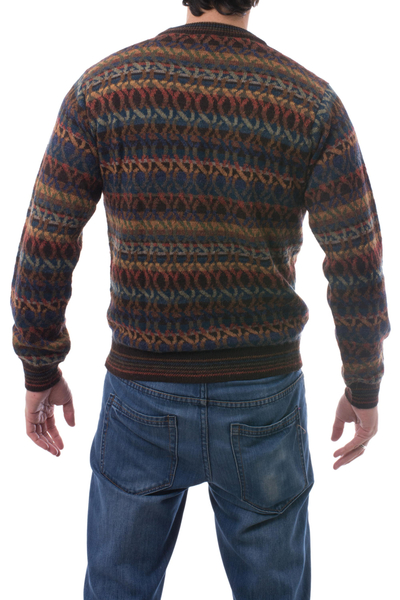 Men's 100% alpaca sweater, 'Forest Sunset' - Men's Patterned Autumn Colors 100% Alpaca Pullover Sweater